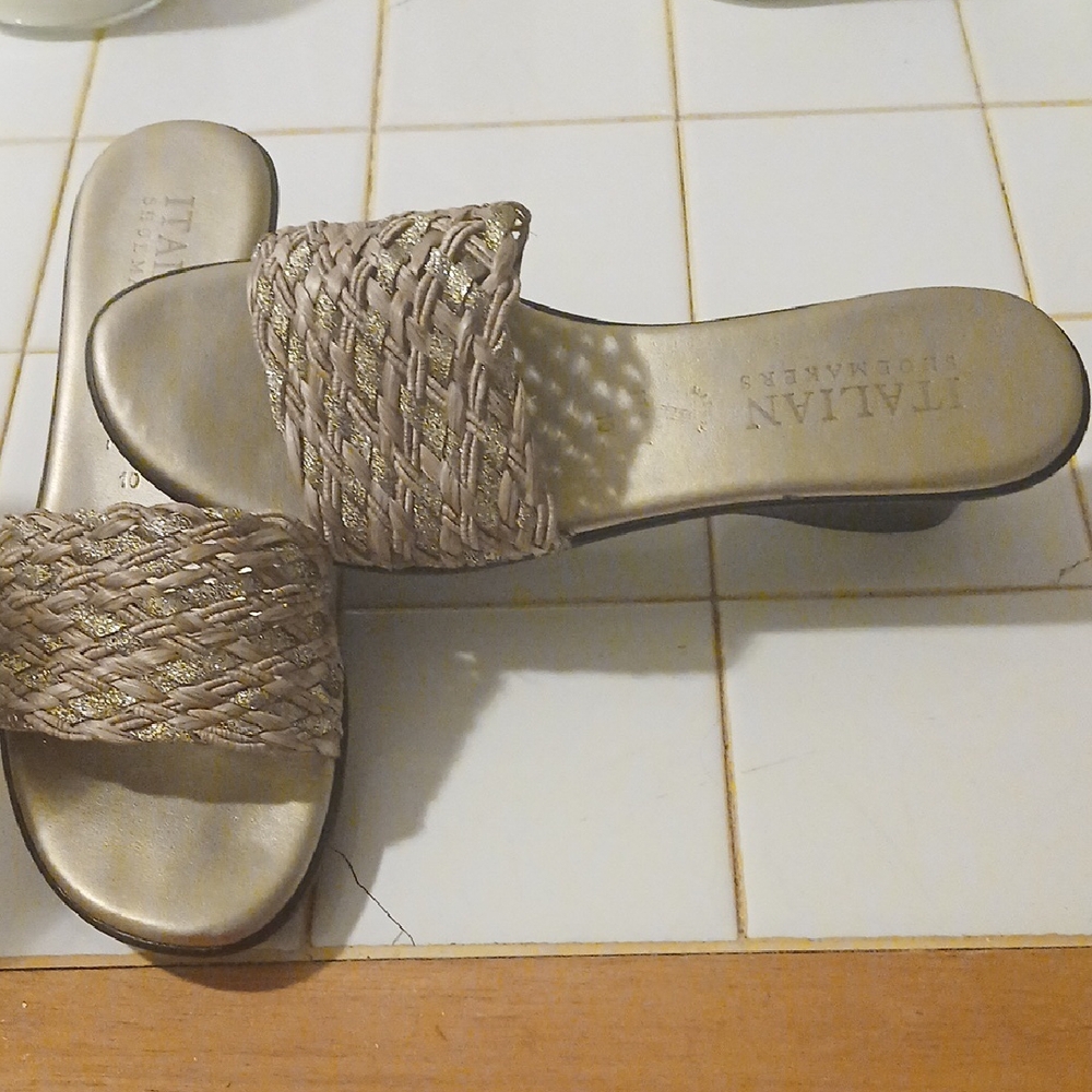 Italian Shoemakers Metallic Woven Mules